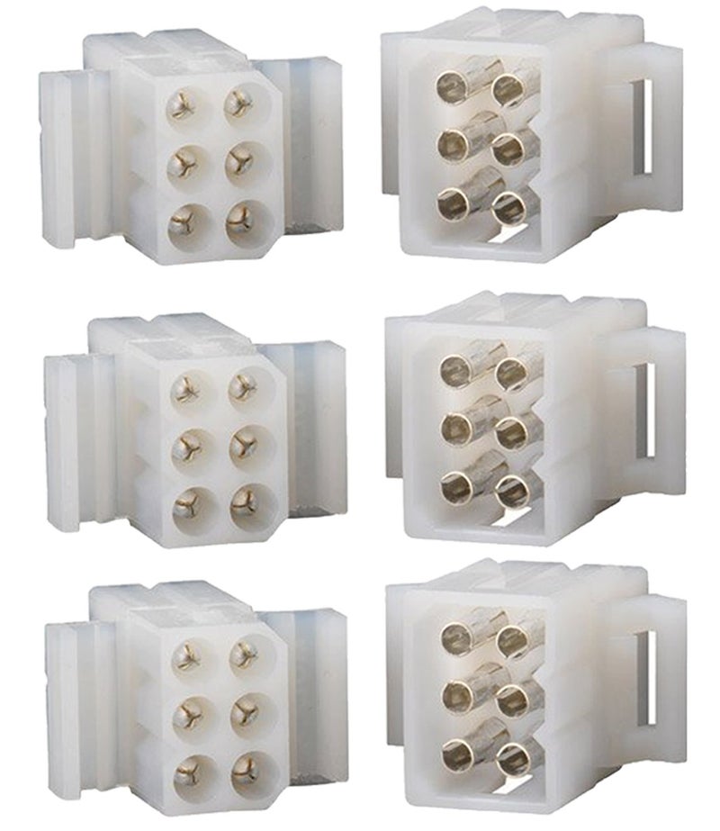 6 Pin Molex Connector Lot, 3 Matched Sets, W/18-22 Awg .093"" Pins, Panel Mount